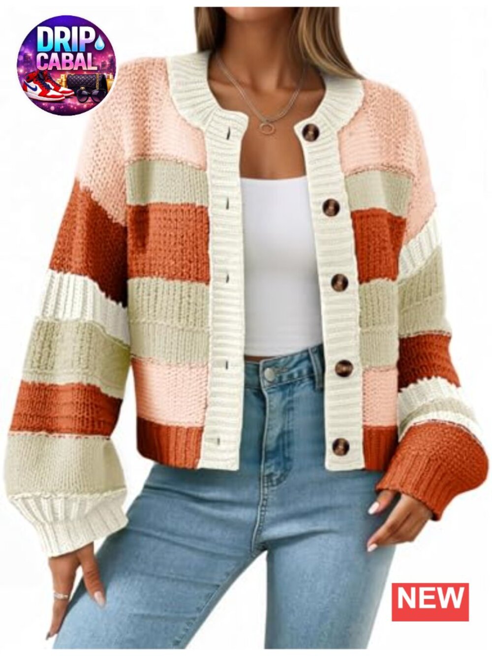 Womens Striped Chunky Cardigan Oversized Button Down Knit Sweater